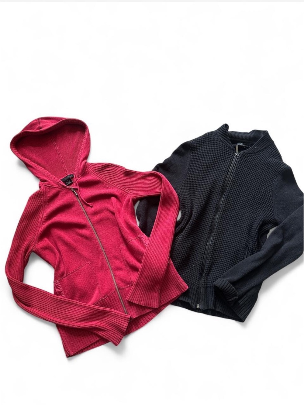 Women’s medium Red & black zip up knit cozy hoodies/ jacket bundle #bundle #a